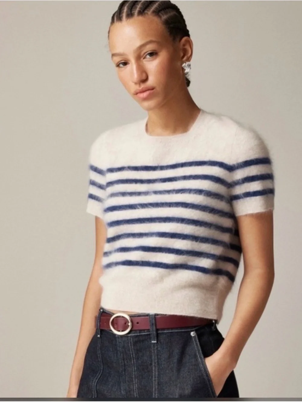 J. Crew Brushed 100% Cashmere Striped Sweater - size Medium